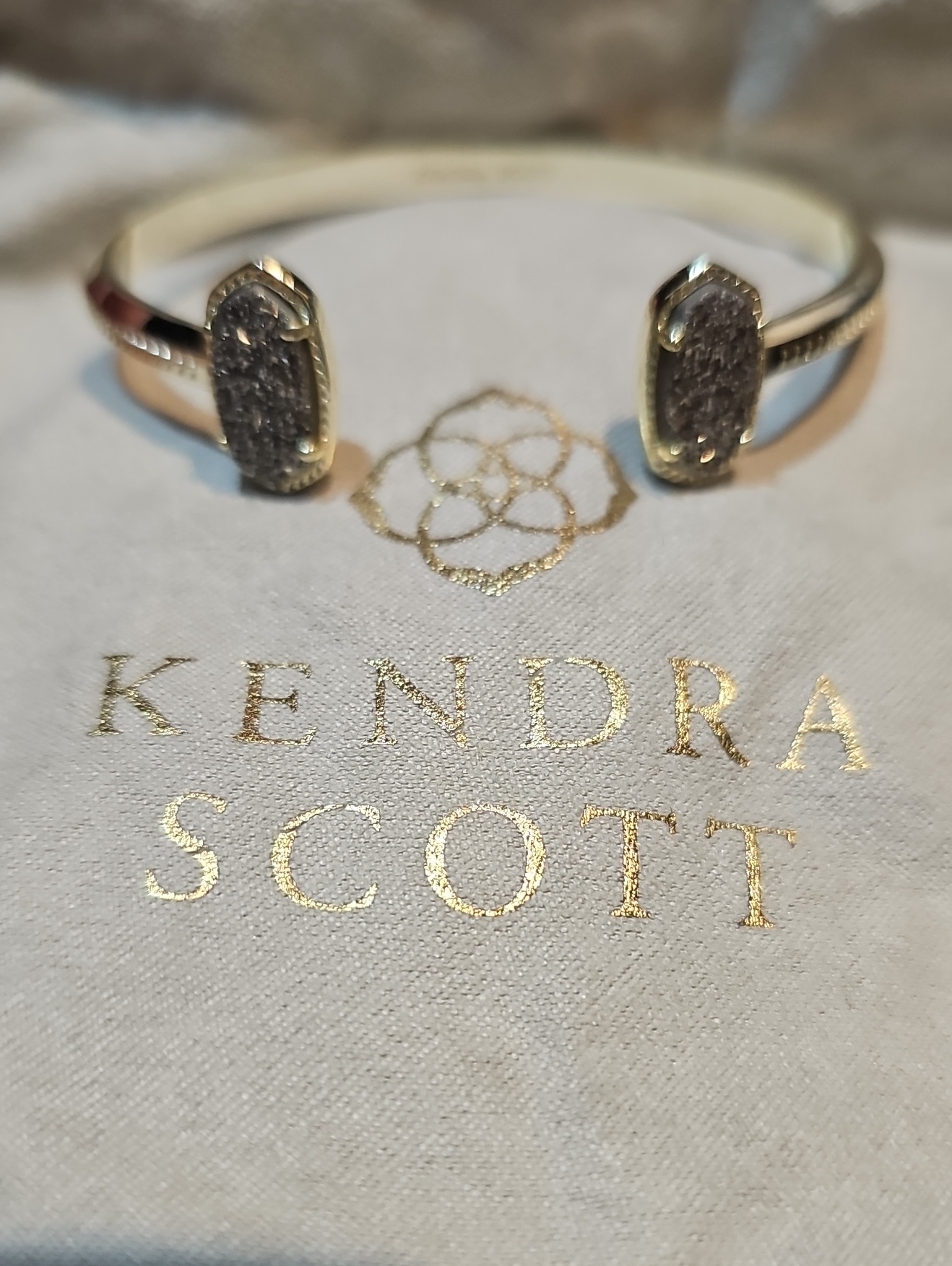Kendra Scott Gold Tone Open Cuff With Gray Druzy Accents